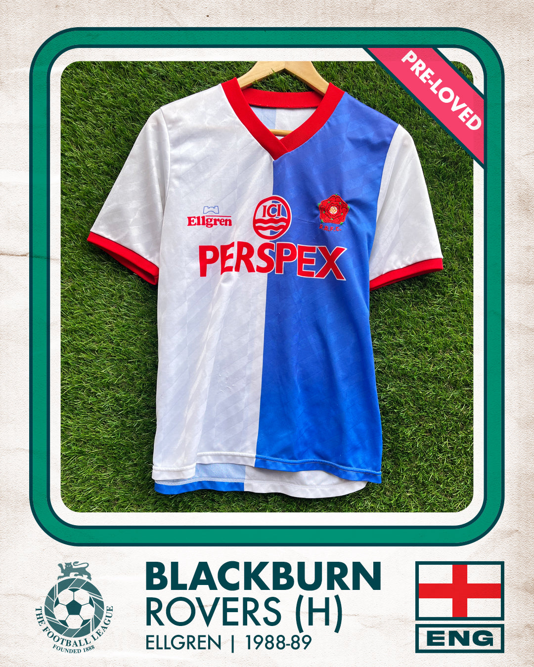 Blackburn Rovers Home Football Shirt (H) | 1988-1989 | Ellgren | Men's | M 36"