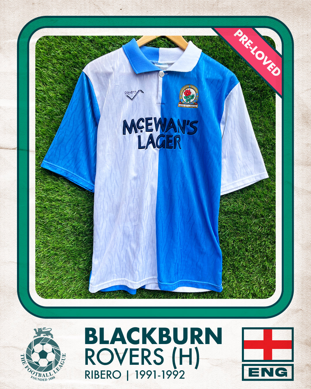 Blackburn Rovers Home Football Shirt (H) | 1991-1992 | Ribero | Men's | M 38"