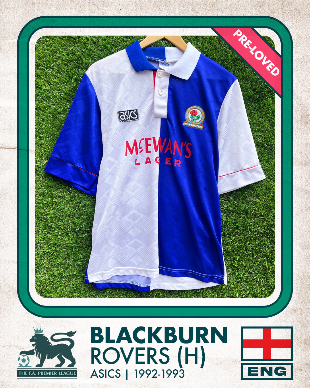 Blackburn Rovers Home Football Shirt (H) | 1992-1993 | Asics | Men's | M 40"