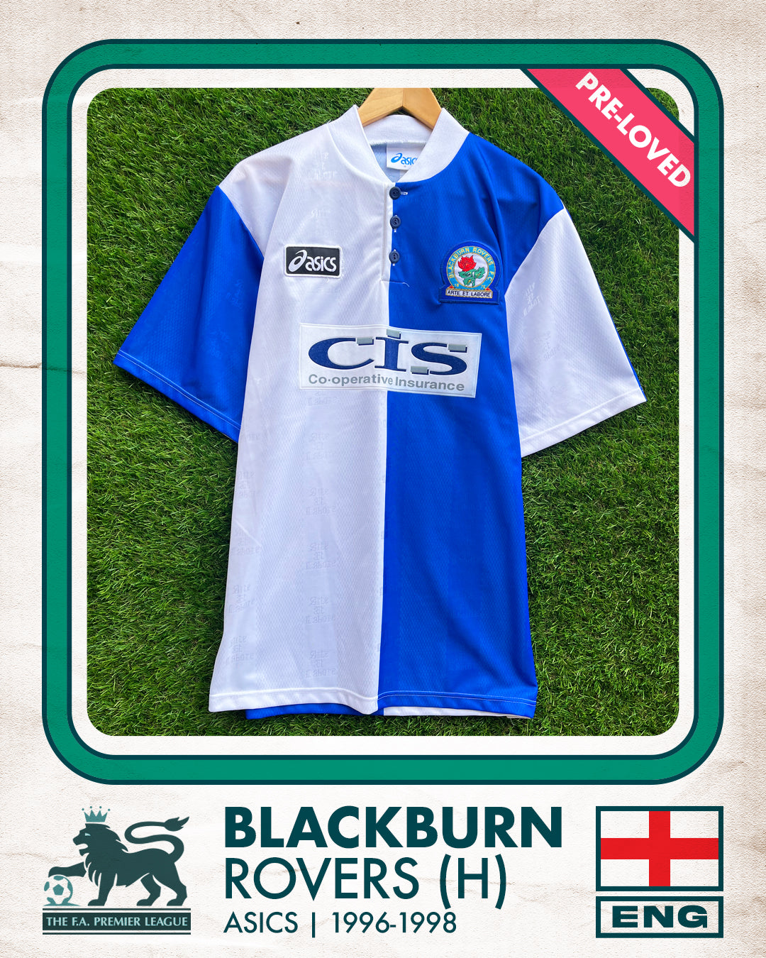 Blackburn Rovers Home Football Shirt (H) | 1996-1998 | Asics | Men's | M 40"
