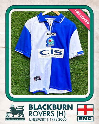 Blackburn Rovers Home Football Shirt (H) | 1998-2000 | Uhlsport | Men's | M 40"