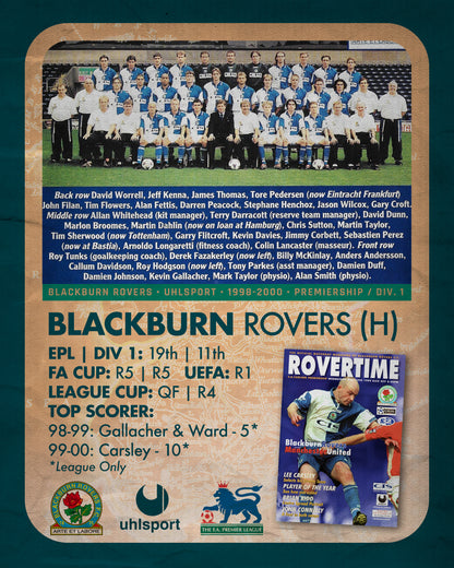 Blackburn Rovers Home Football Shirt (H) | 1998-2000 | Uhlsport | Men's | M 40"