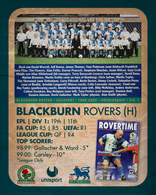 Blackburn Rovers Home Football Shirt (H) | 1998-2000 | Uhlsport | Men's | M 40"